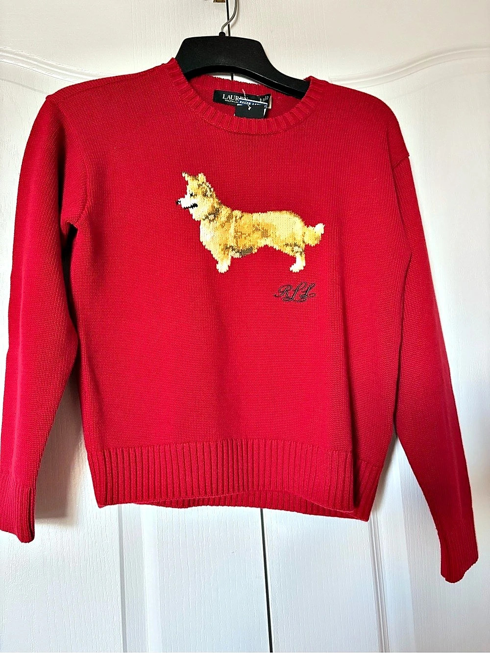 Lauren Ralph Lauren Intarsia-Knit Dog Cotton Sweater Red Small